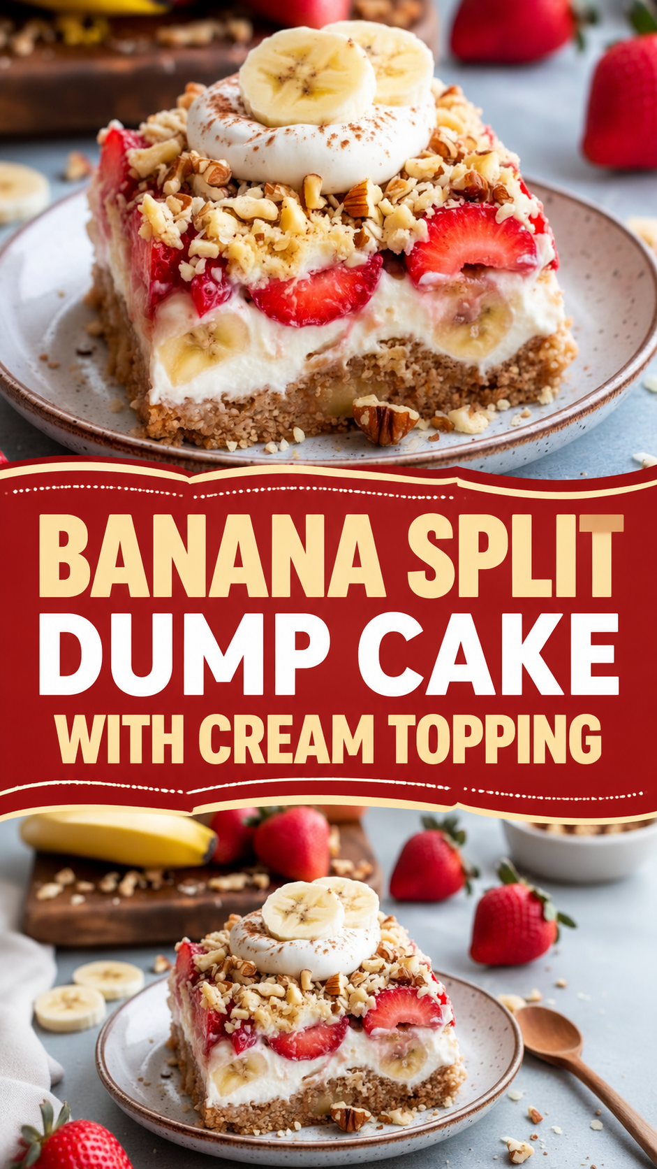 Banana Split Dump Cake with Cream Topping