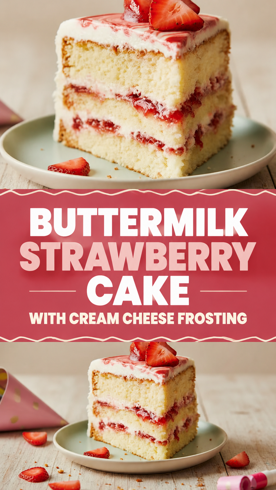 Buttermilk Strawberry Cake with Cream Cheese Frosting