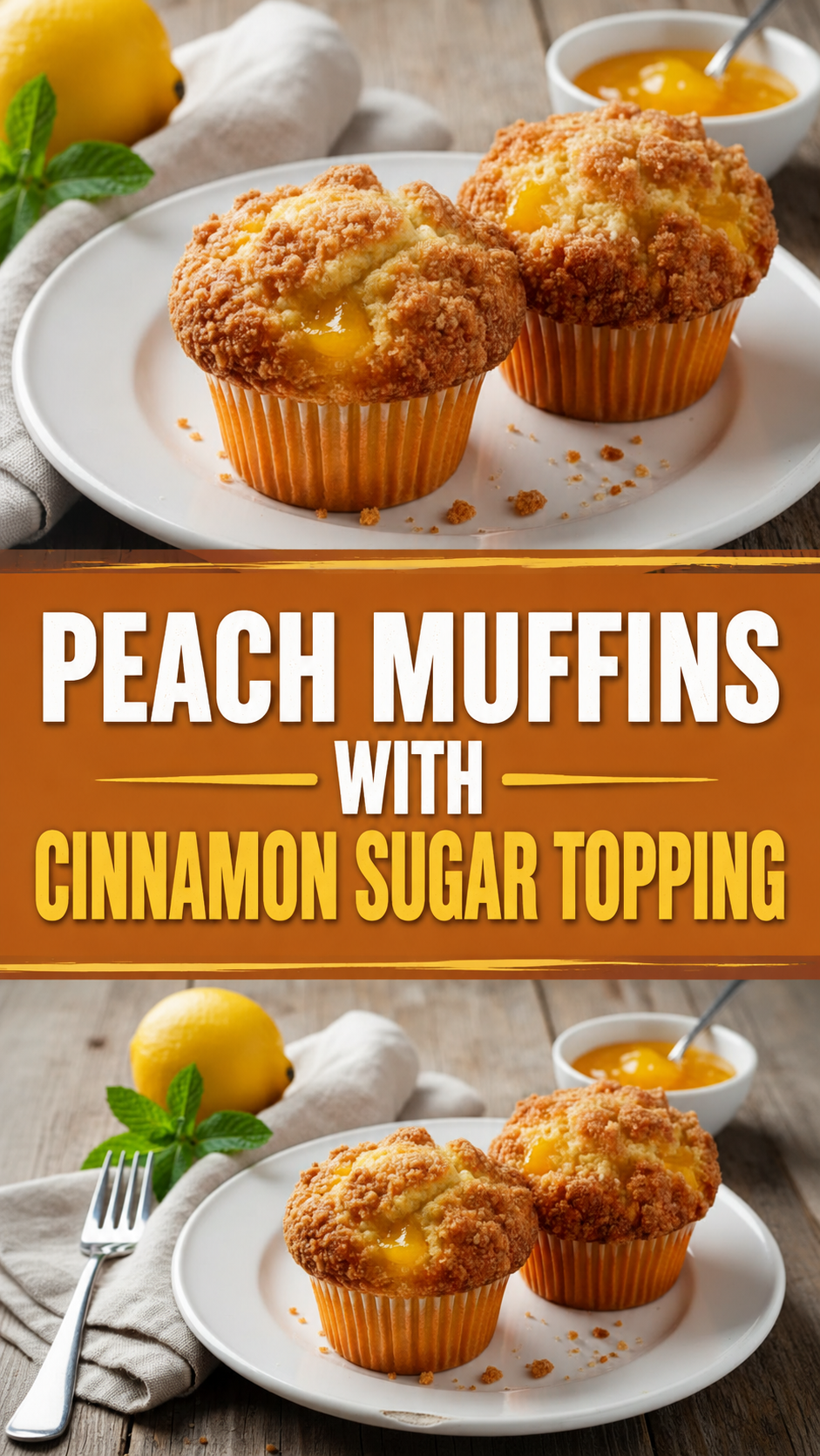 Peach Muffins with Cinnamon Sugar Topping
