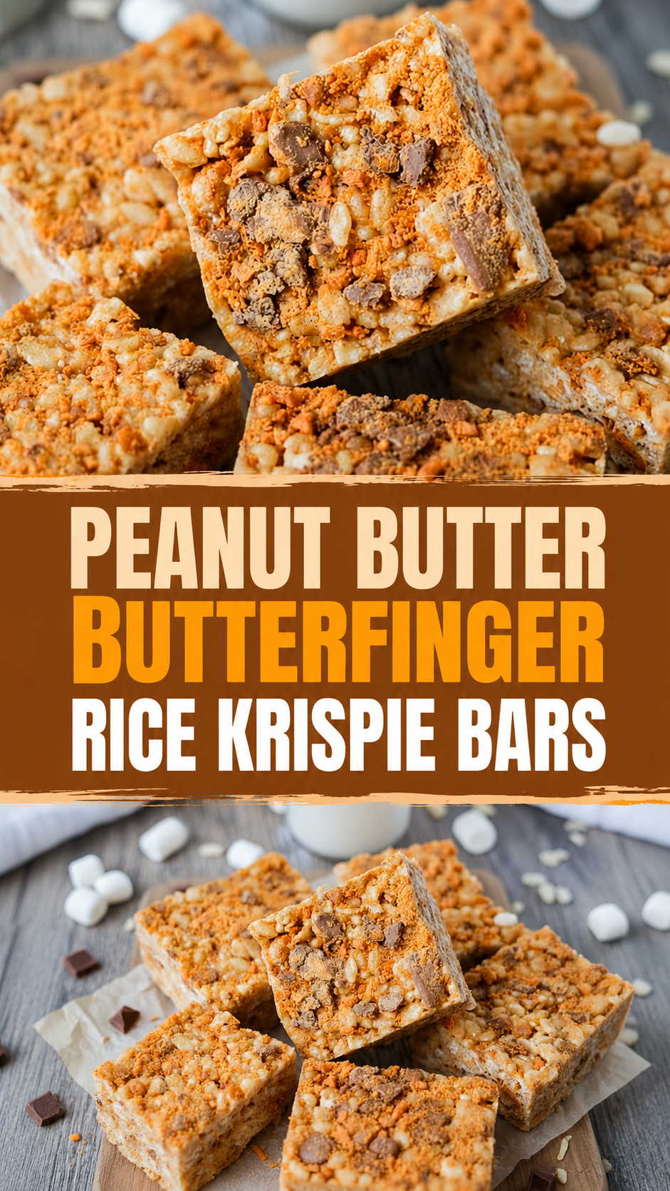 Peanut Butter Butterfinger Rice Krispie Bars