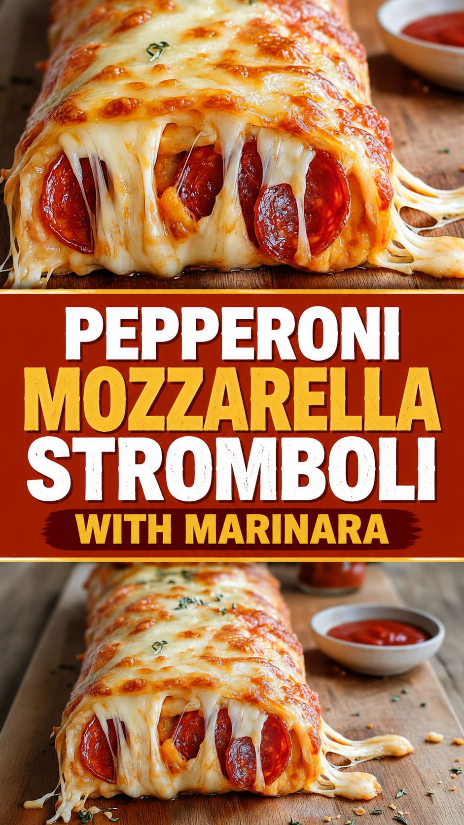 Pepperoni Mozzarella Stromboli with Marinara