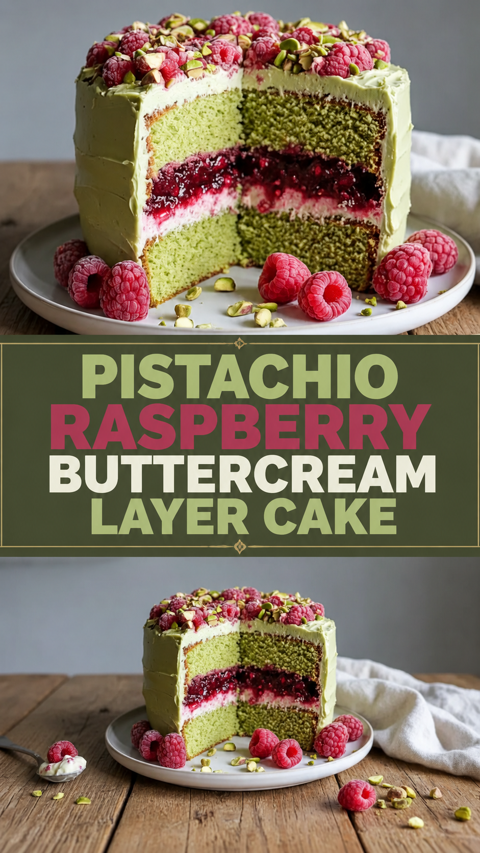 Pistachio Raspberry Buttercream Layer Cake