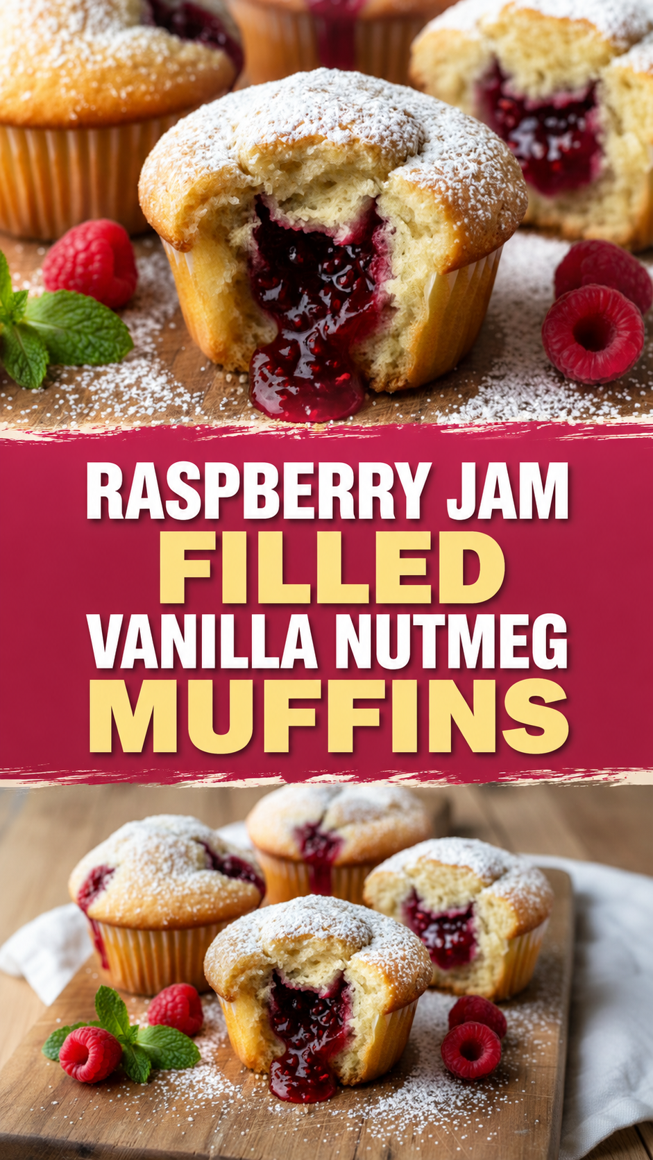 Raspberry Jam Filled Vanilla Nutmeg Muffins