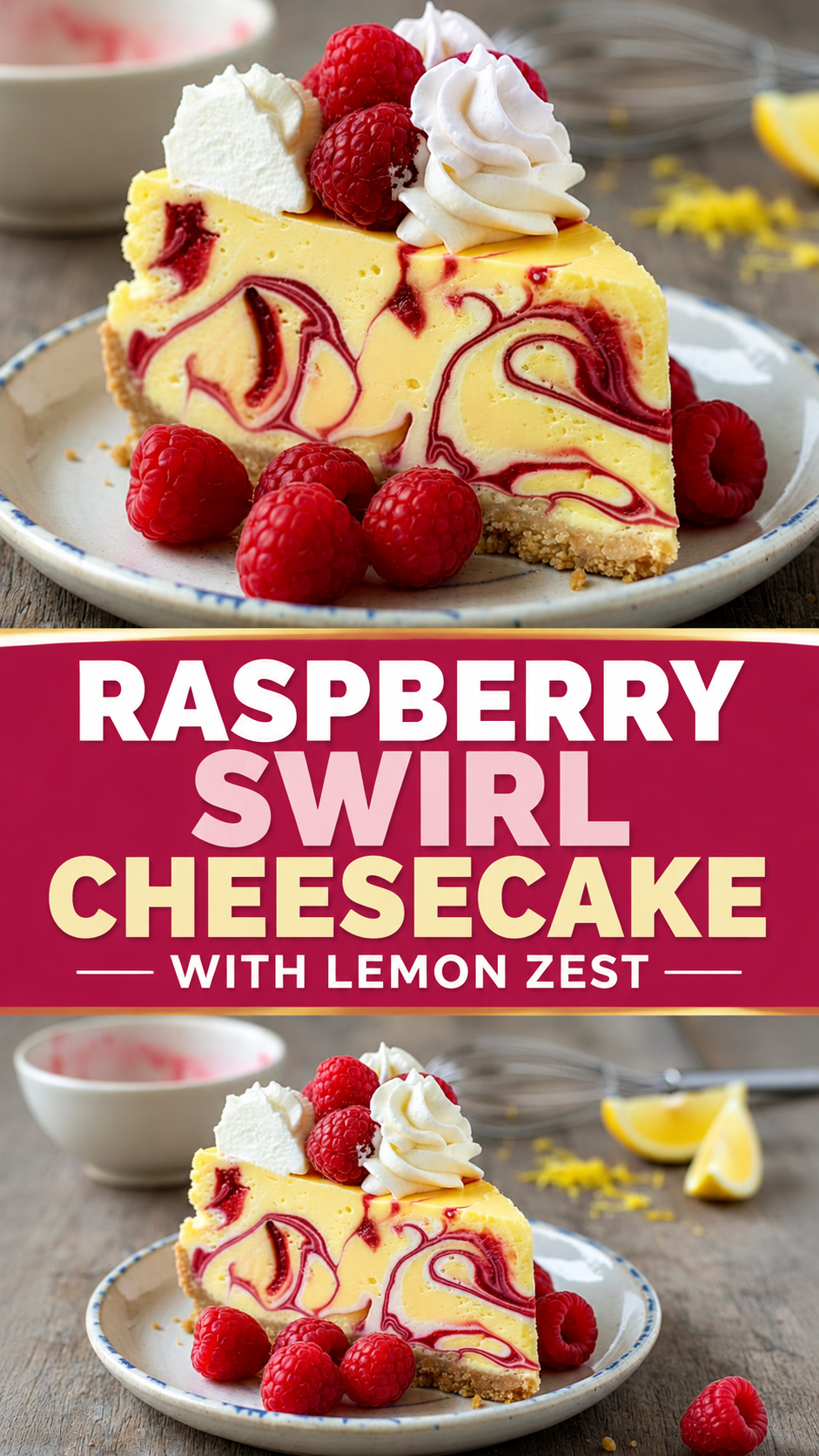 Raspberry Swirl Cheesecake with Lemon Zest