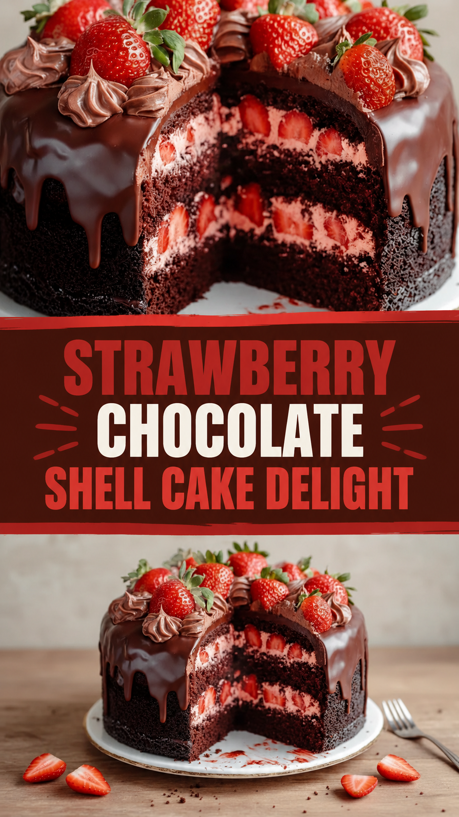 Strawberry Chocolate Shell Cake Delight